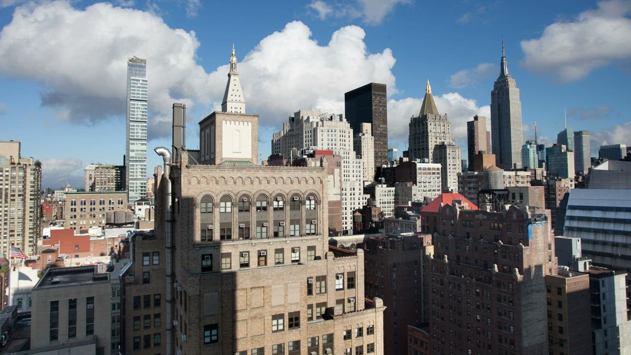 Manhattan skyline in bright daylight